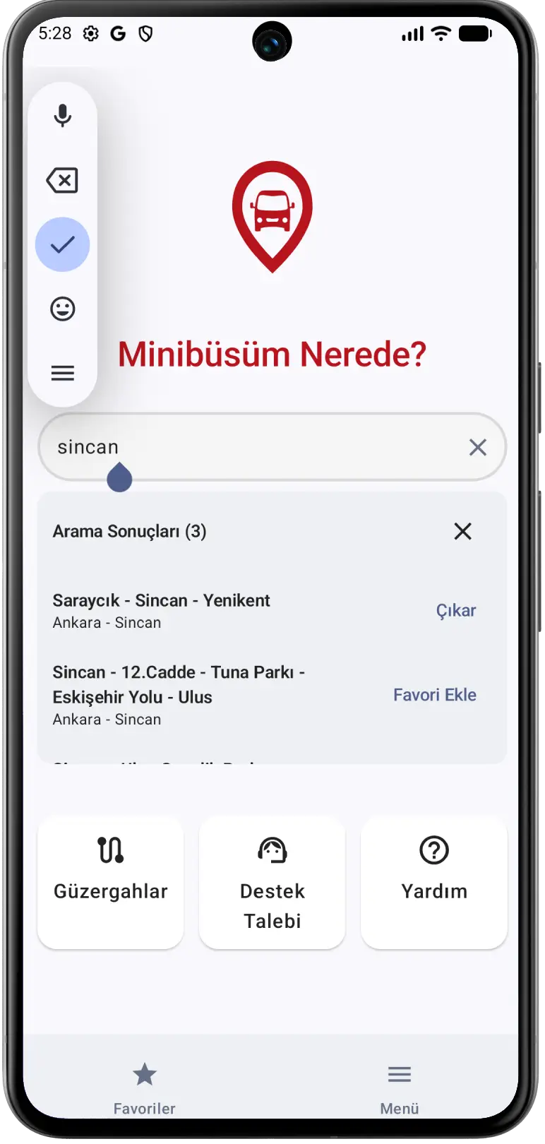 Minibüsüm Nerede? Yolcu Ekranı